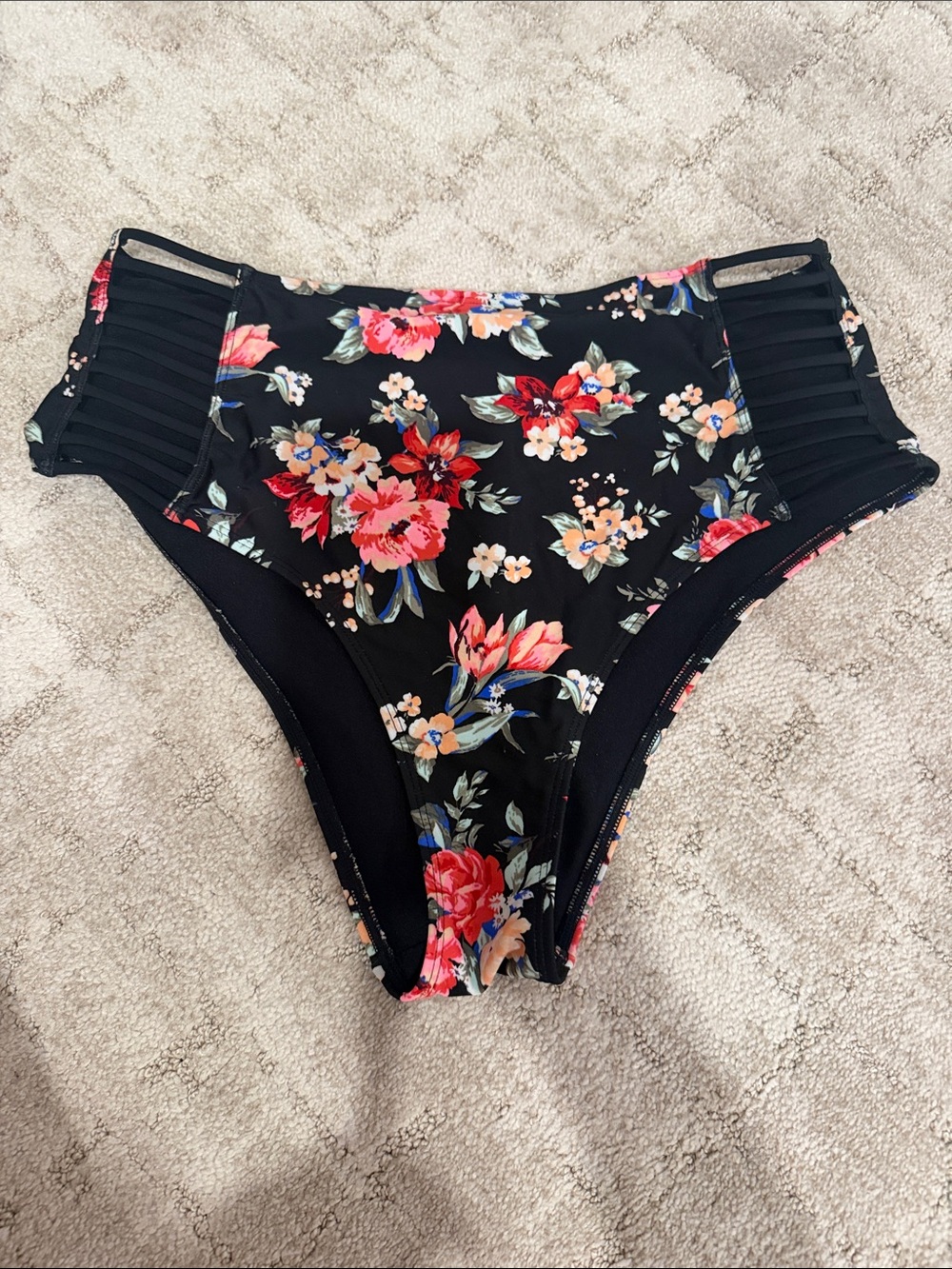Abercrombie & Fitch Black Floral High-Waist Bikini Bottoms